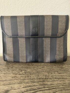 Fendi Black and Brown Vertical Stripe Clutch